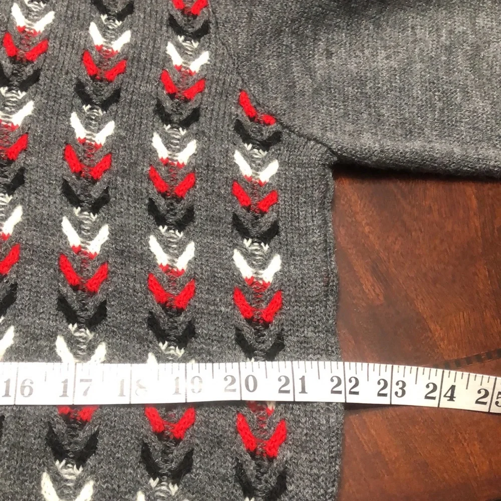 Amana Colonies Gray Red Black Grandma Chic Button Front Sweater size L/XL